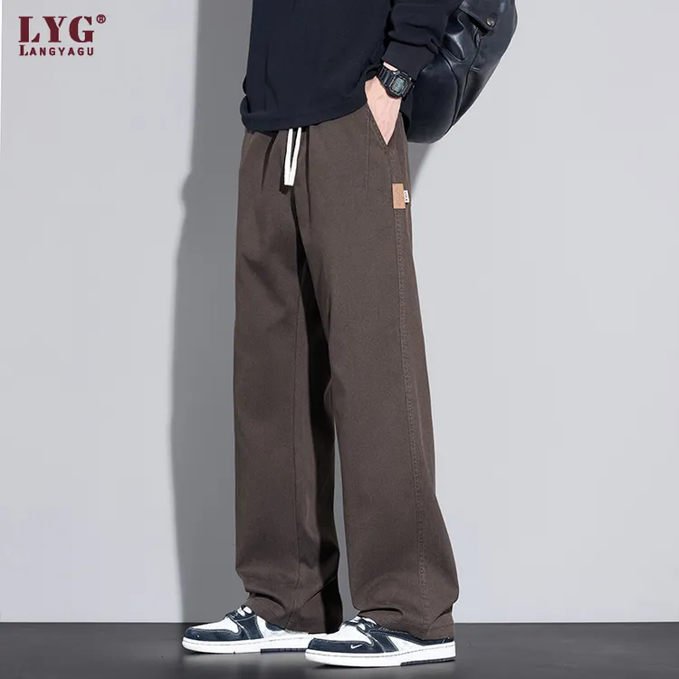 天丝牛仔裤男士2025秋季新款宽松直筒美式潮牌阔腿运动休闲长裤子