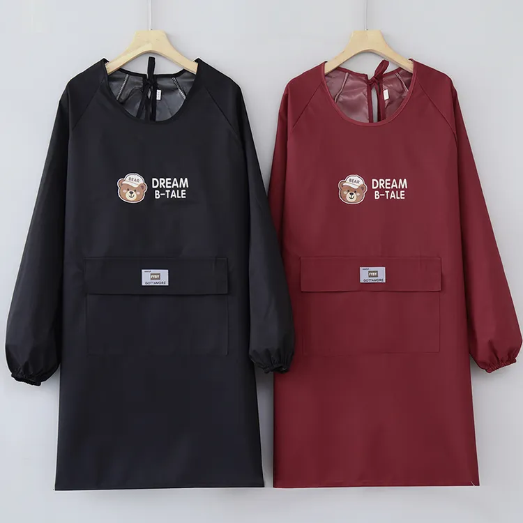 加肥加大防水长袖围裙厨房做饭防油污耐脏罩衣男女上班工作服印字