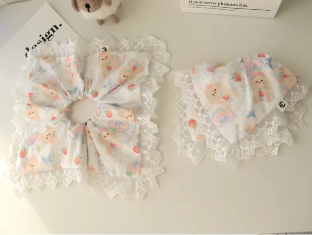 蓝色小狗~重工手作花边可爱小狗方巾发圈小蛮腰女