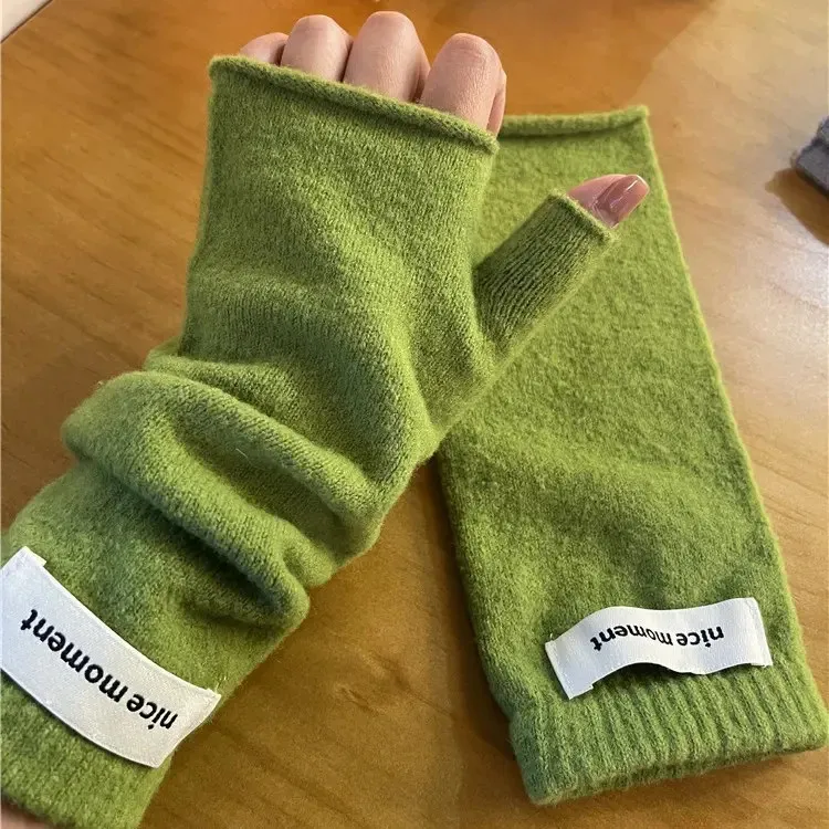法式慵懒风堆堆半指手套女韩版秋冬保暖针织露指写字百搭纯色加厚
