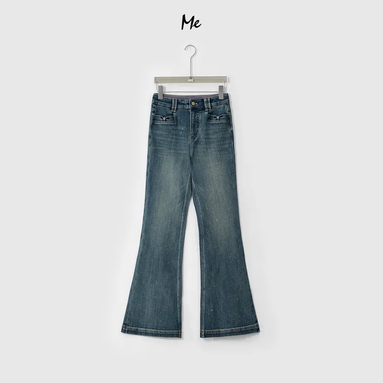 ME【星光酒杯裤（弹力加绒）】意式水洗高腰显瘦喇叭牛仔裤MESA5787