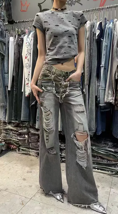 起点家辣妹破洞裤
