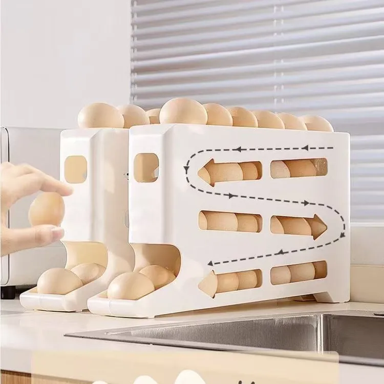 滚动鸡蛋收纳盒厨房食品级滚蛋架托冰箱侧门收纳自动滚落防摔神器