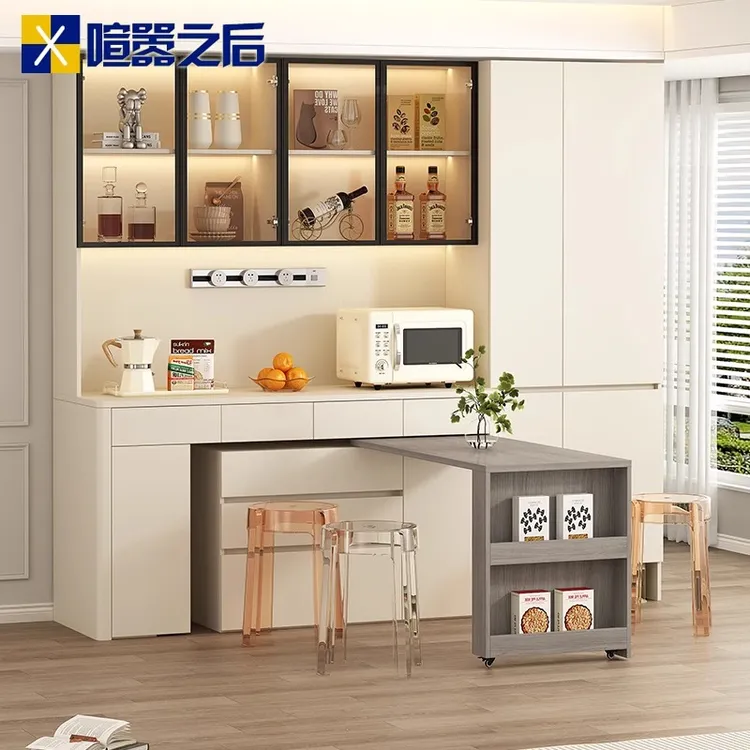 旋转餐桌餐边柜一体组合客厅靠墙储物柜扫地机收纳柜备餐柜8G368