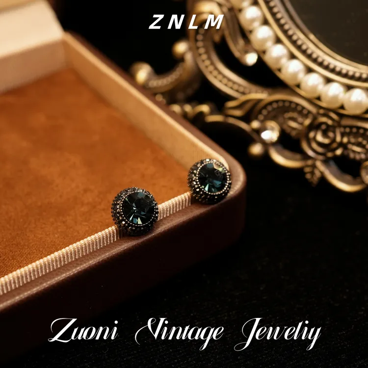 铜合金耳饰 E090柏★【墨色天青】秋ZNLM  兰蒂克斯耳钉