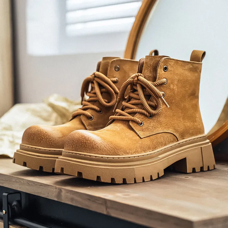 马丁靴男士复古潮流高帮休闲靴秋季真皮短靴工装靴厚底增高大黄靴