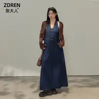 张大人【巴曼周末】大码女装微胖妹妹港式复古挂脖无袖A字背心长裙