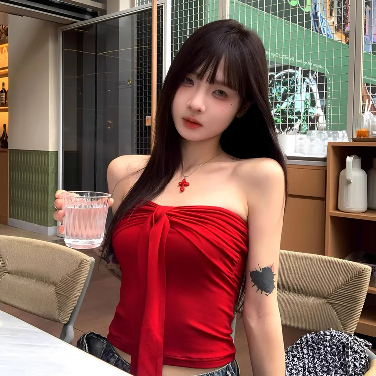 纯欲风性感蝴蝶结系带抹胸背心女夏新款裹胸内搭带胸垫上衣外穿潮