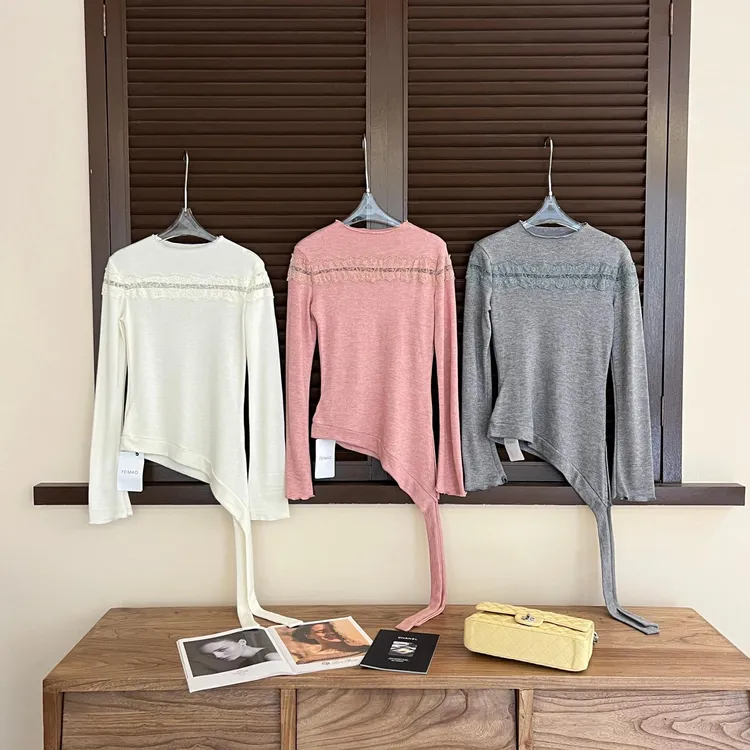 【赵小小yimao】9175 蕾丝钩花拼接针织打底衫秋冬高级感假两件上衣