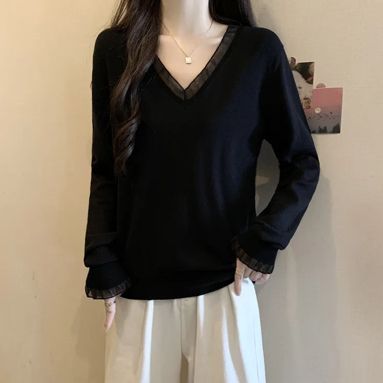 大码胖mm假两件针织打底衫女秋冬洋气内搭显瘦遮肚子正肩黑色上衣