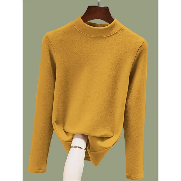 秋冬季新款女装德绒螺纹打底衫韩版修身显瘦百搭保暖德绒t恤上衣