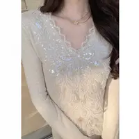 【mimius】七七 重工亮片蕾丝拼接修身打底衫 WG11169