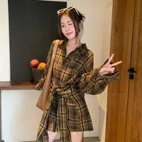 运补}2025秋季新款设计感宽松休闲连衣裙系带收腰条纹衬衫裙