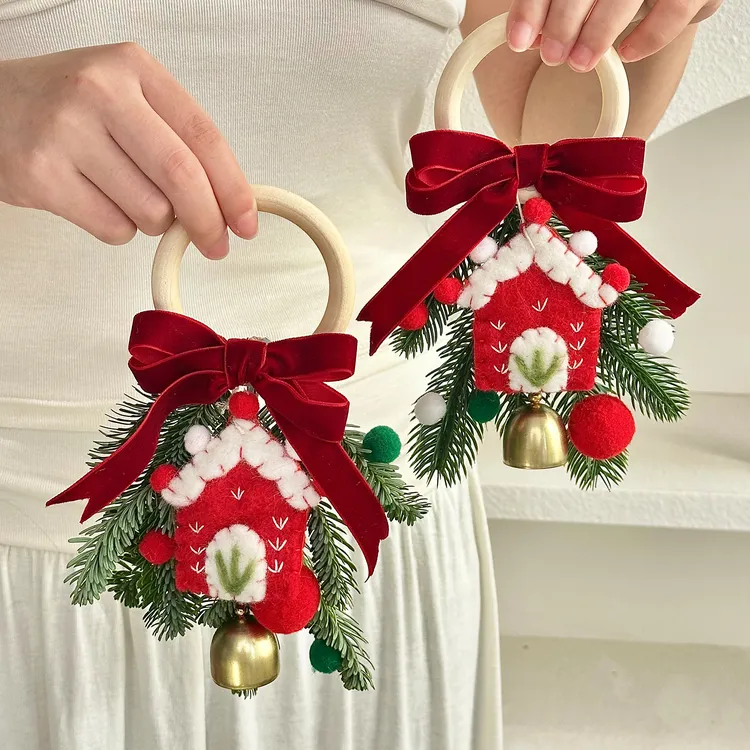 直播【星语】圣诞节红色小窝门挂车挂装饰DIY创意氛围配饰花艺包装材料