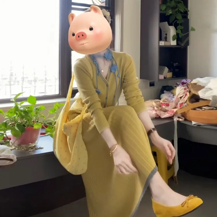 【现货+运补】法式黄色针织套装高级气质开秋穿搭一整套1099