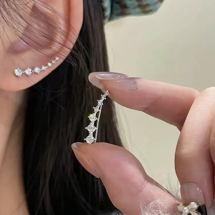 锌合金锆石耳饰 小众一排式锆石耳钉一款两戴女简约气质创意时尚