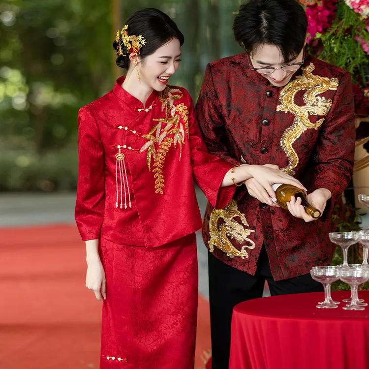 新中式新娘结婚改良旗袍高级感回门红色无袖敬酒服女套装订婚礼服