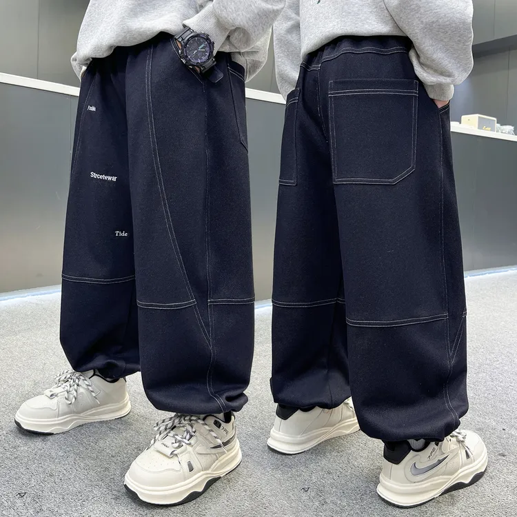 男童春秋款洋气束脚牛仔裤2025新款初中生韩版休闲宽松裤子男孩潮