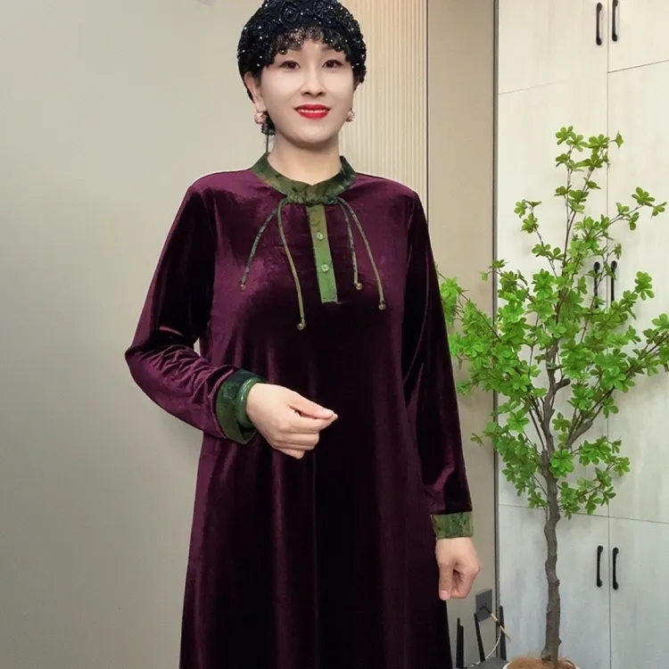 261新中式流苏金丝绒中款连衣裙（裙长110厘米左右）