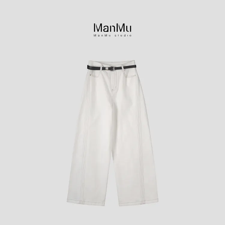 满目ManMu【张琪专属】高级定制秋季时尚百搭白色长裤350395