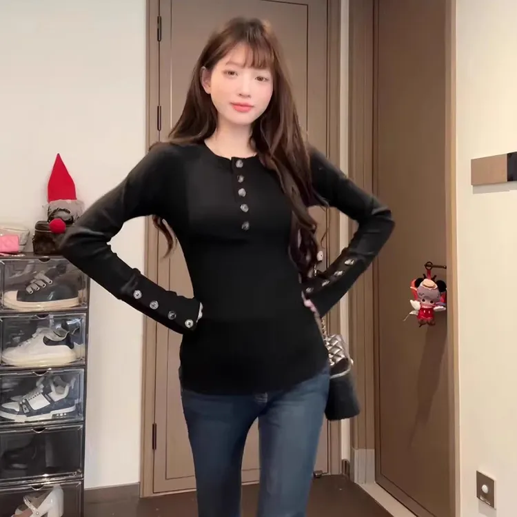 打底衫显瘦长袖针织百搭修身秋冬内搭网红时尚黑色秋季气质拼