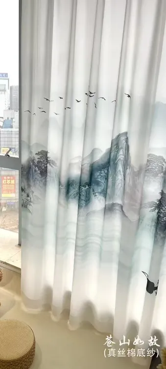 新中式山水窗纱精致加厚透光不透人适合多场景定制窗帘纱
