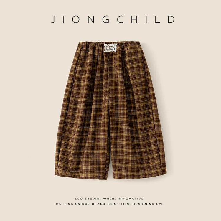 【专柜同款】秋冬加绒女宝格子阔腿裤休闲百搭直筒裤DGK57538