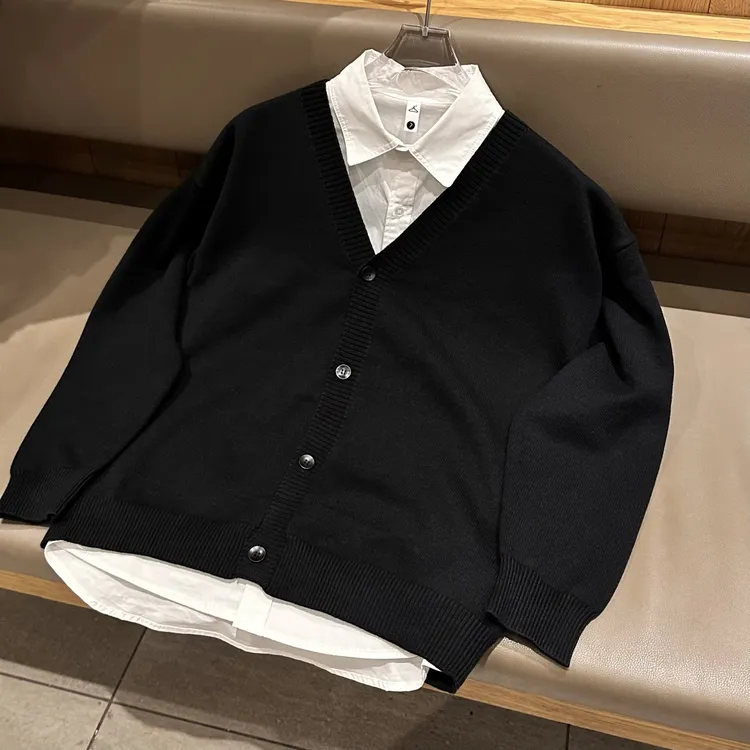 秋冬新款纯色保暖潮流时尚百搭休闲V领针织衫毛衣