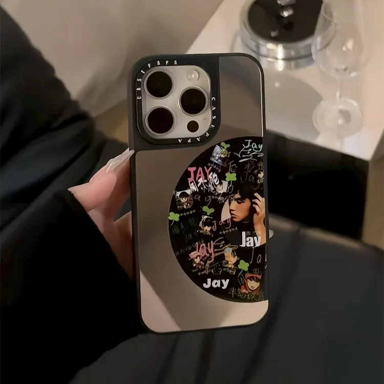 杰伦唱片适用iPhone16promax苹果15pro黑边镜面ins手机壳14p13