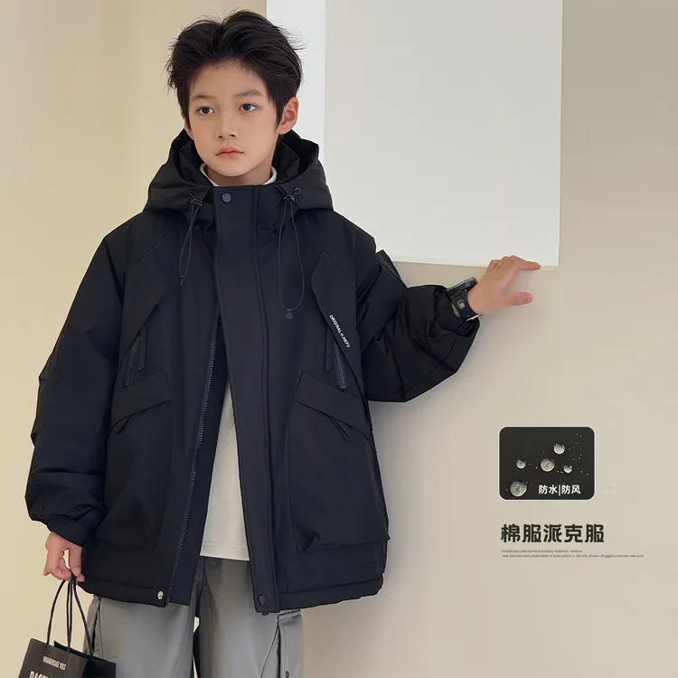 男童棉服外套冬装新款帅气中大童连帽工装儿童加厚冲锋衣潮G69172