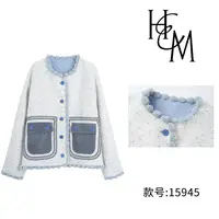 HUIERMAN/慧尔曼时尚复古设计师款撞色拼接大口袋呢子外套【15945】