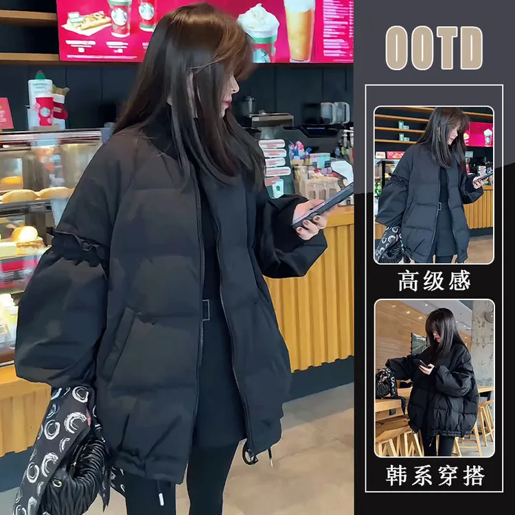 小众独特别致赫本风宽松棉服女秋冬季高级设计感拼接长袖外套