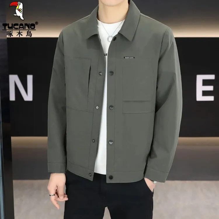 啄木鸟新款春秋季夹克夹克衫翻领外套薄款百搭纯色大气保暖外套