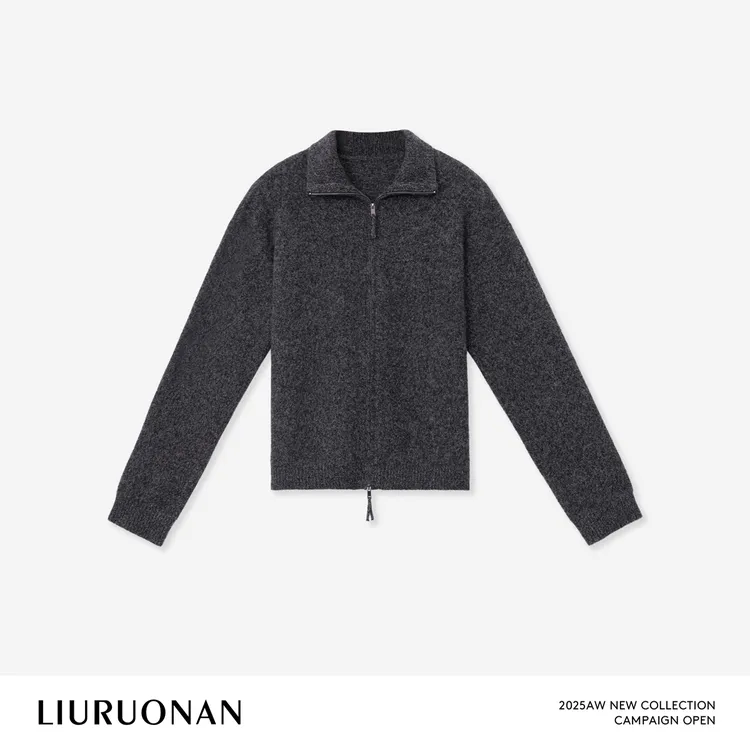LIURUONAN 25WIN【运动polo毛衣】拉链款灰色休闲毛针织衫女