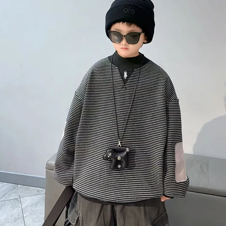 【加绒保暖】加绒儿童保暖卫衣印花休闲纯色宽松男童卫衣字母条纹