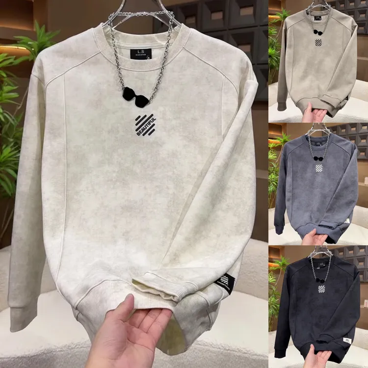 百搭圆领卫衣男款秋装2025新款流行扎染设计感刺绣长袖美式高街潮