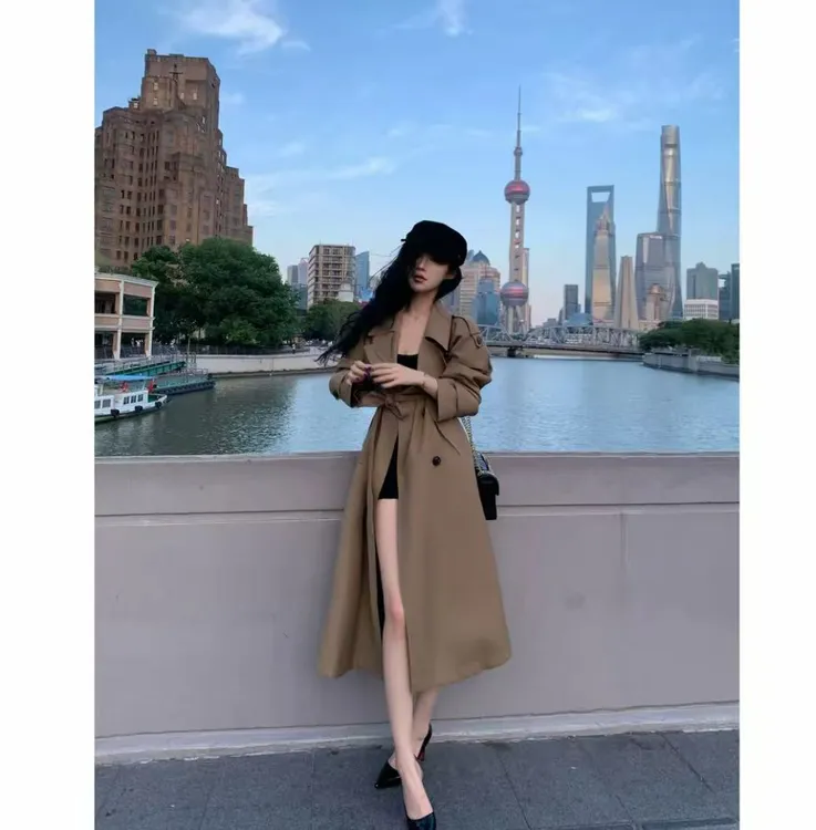 风衣外套女2025新款爆款洋气宽松长款卡其色英伦风网红经典32