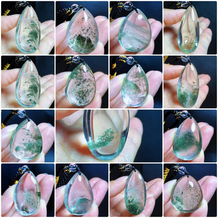东海水晶天然绿幽灵水晶吊坠毛衣链时尚百搭项链项坠饰品飘绿通透