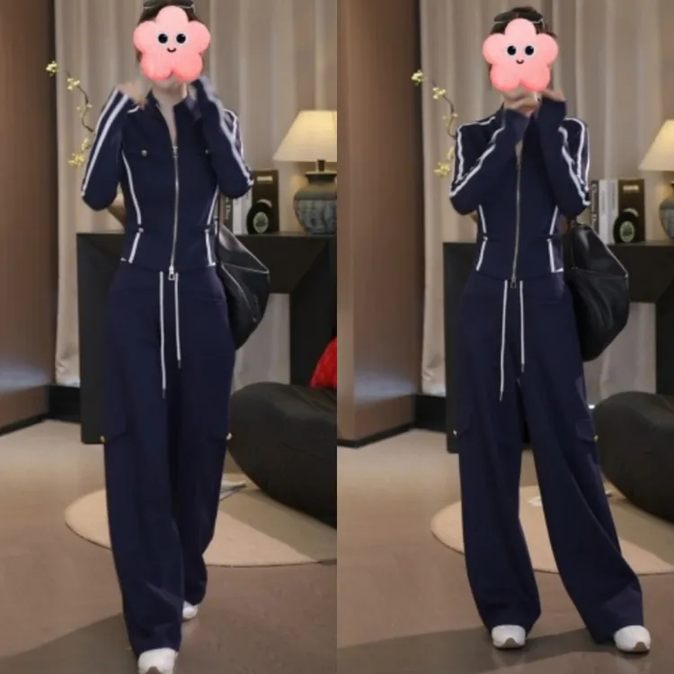 【凌云志】2025新款撞色双头拉链修身上衣+高腰百搭休闲裤LK2505339