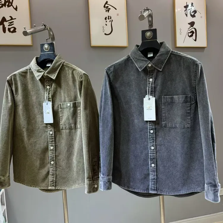 撤柜 男士高端户外休闲棉质灯芯绒翻领长袖衬衫衬衣 624