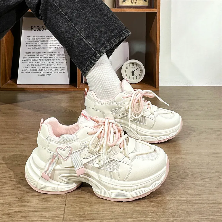 回力爱心桃粉老爹鞋女厚底百搭复古运动鞋子潮流舒适透气休闲鞋女