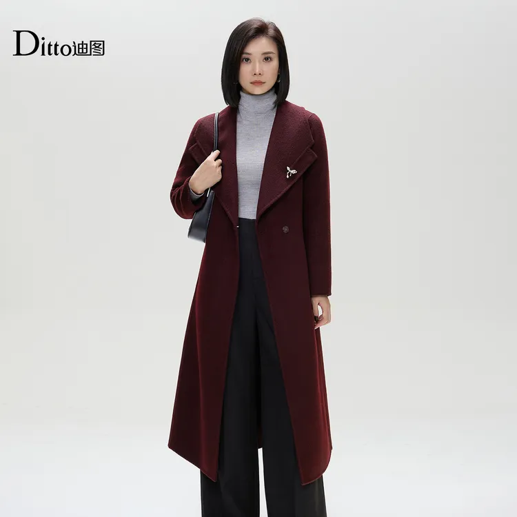 Ditto/迪图冬季修身型过膝时尚女装秋冬外套毛呢外套保暖DFSS808