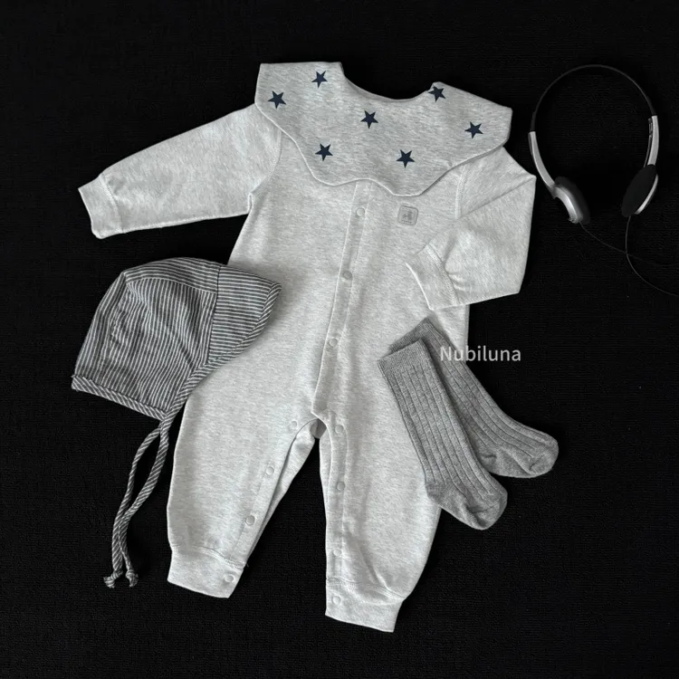 暖绒云朵衣|Nubiluna舒绒斜襟婴儿哈衣春秋雪花纹纯色磨毛爬爬服