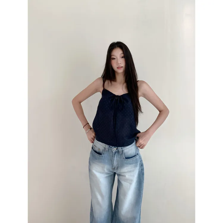 withmin凉皮 深蓝航线 辣妹细肩带无袖v领宽松夏吊带上衣2523391
