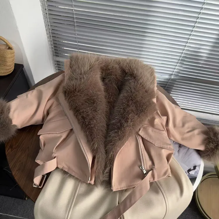 女童冬季毛毛外套加绒加厚2025冬季新款洋气时尚韩版夹克25457