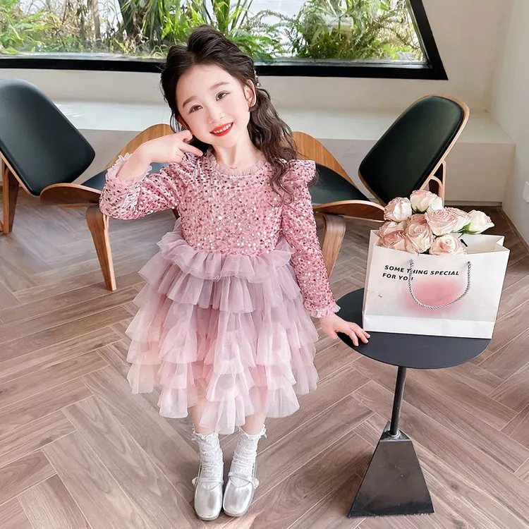 新品巴拉巴拉女童渐变裙子粉色春秋款2025新款秋季女孩宝宝秋装公