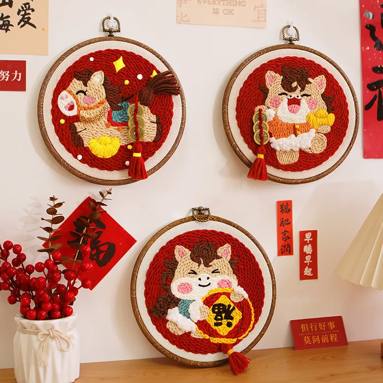马年戳戳绣圆盘手工diy材料包简单制作家居挂件桌面摆件送友礼物