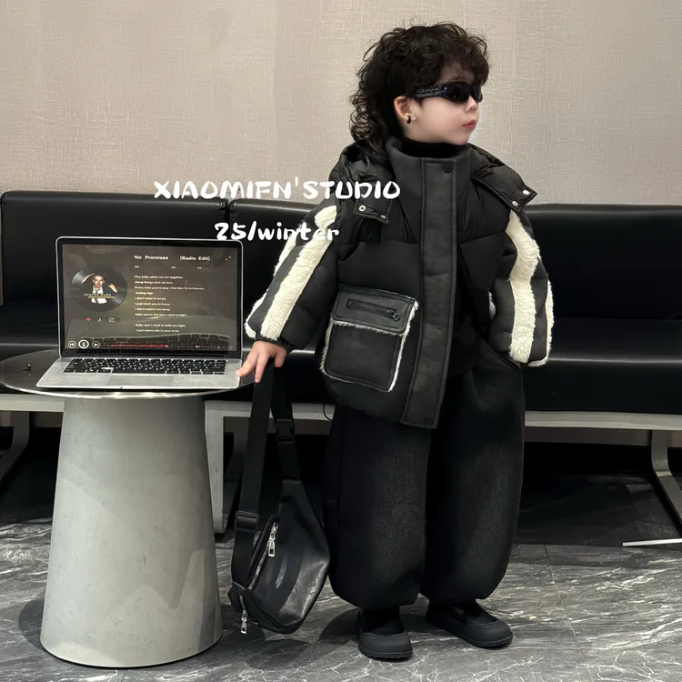 现货~儿童棉服皮衣外套2025冬季新款韩版男童装痞帅宽松宝宝8803