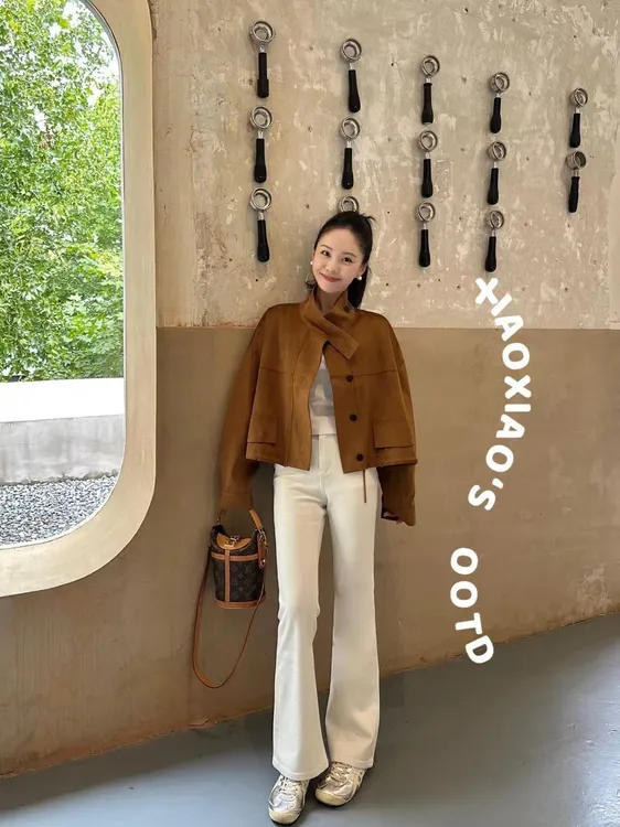 2025秋季新款美式复古鹿皮绒夹克外套女宽松显瘦上衣百搭直筒裤