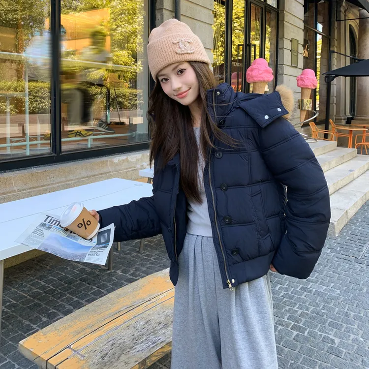韩系气质宽松显瘦保暖棉服女2025冬季新款慵懒风纯色加绒加厚外套
